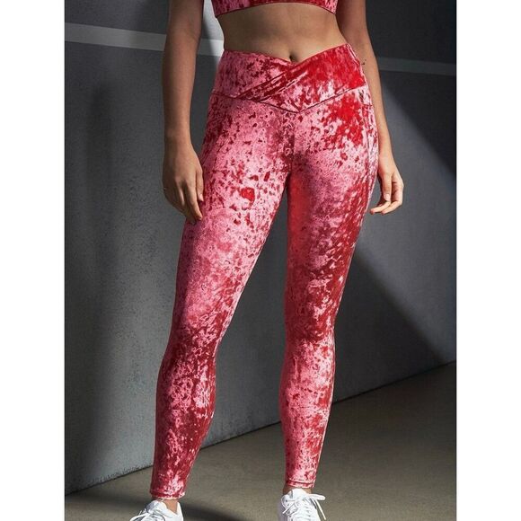 Fabletics Strawberry Red High‎ Waisted Crushed Velour Crossover Leggings Large - Picture 6 of 9